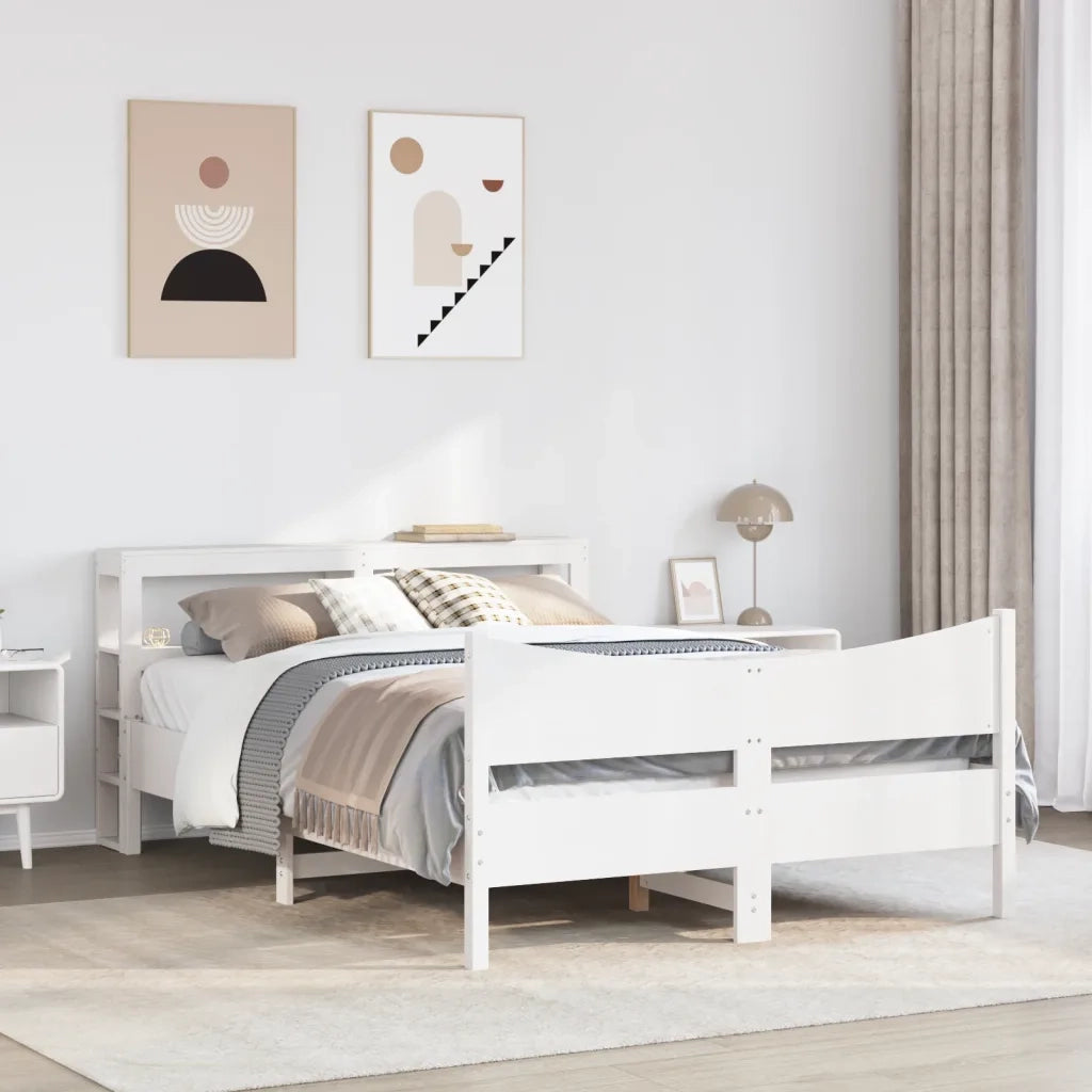 vidaXL Giroletto con Testiera Bianco 140x190 cm in Legno Massello Pino