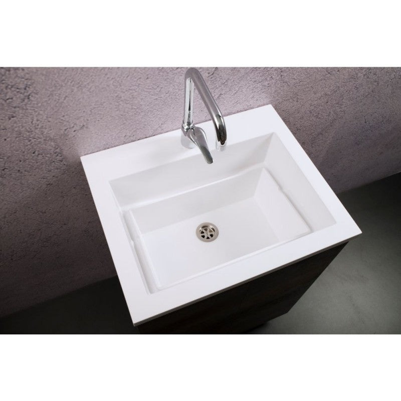 Mobile Lavatoio Sospeso Vasca Zeus in MineralMarmo Apertura a Cassettone 60x48x50 cm Olmo Scuro