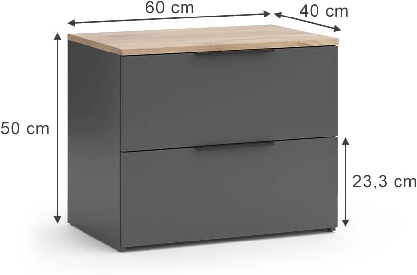 Credenza Wido, Antracite, 60 x 50 cm con 2 cassetti, per riporre abiti e oggetti di uso quotidiano