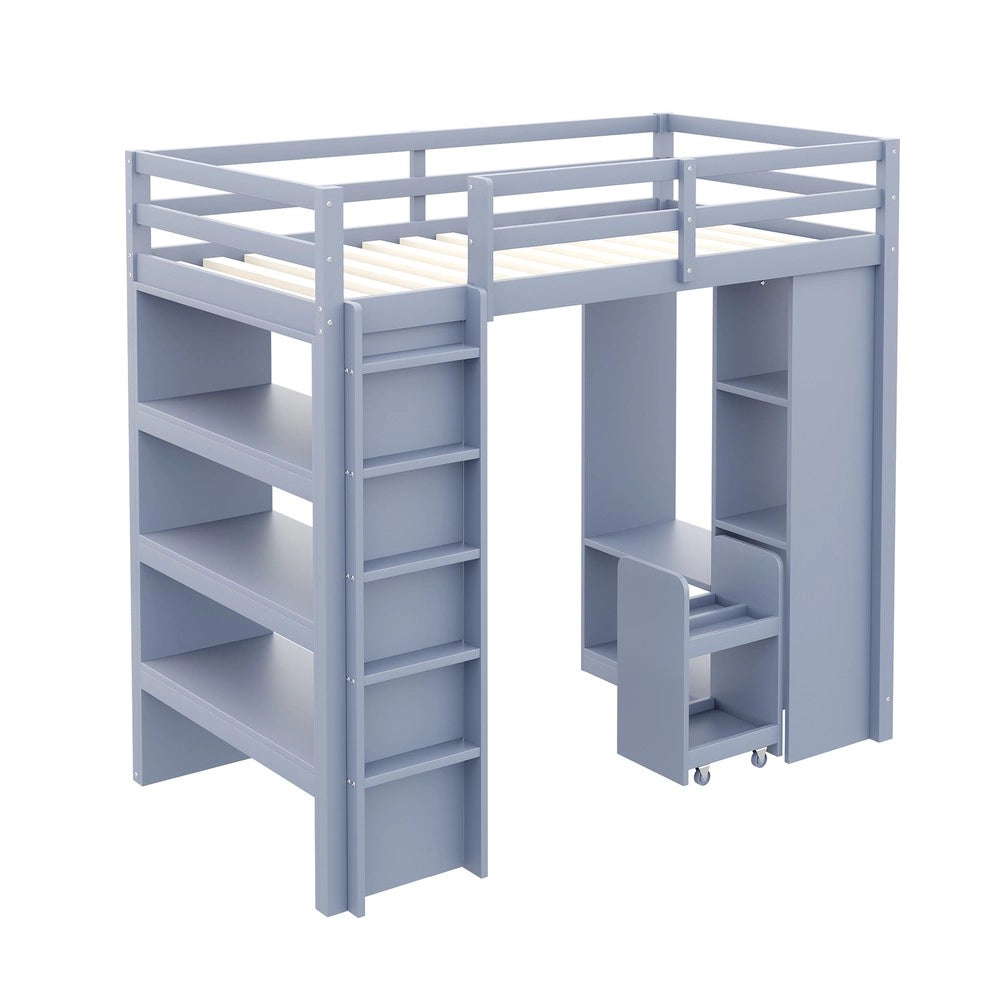 Letto a Soppalco per Bambini con Scaffali e Cassetti ¨C MINIMAL ¨C 90x200 Grigio