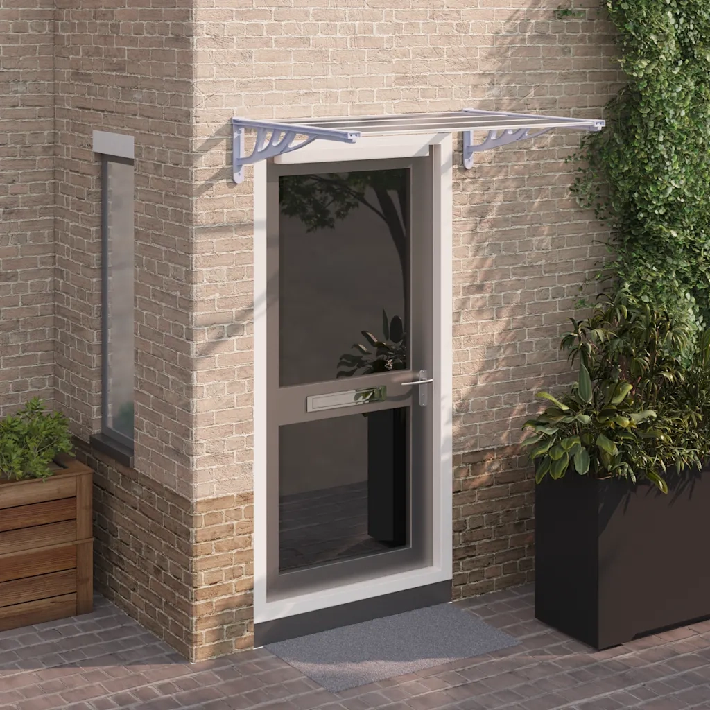 Tettoia per Porta Grigio e Trasparente 122x90 cm Policarbonato CFW3102965