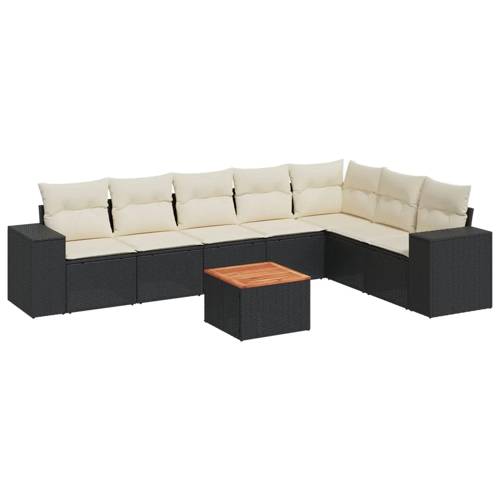 Set Divani da Giardino con Cuscini 8 pz Nero in Polyrattan 3225475