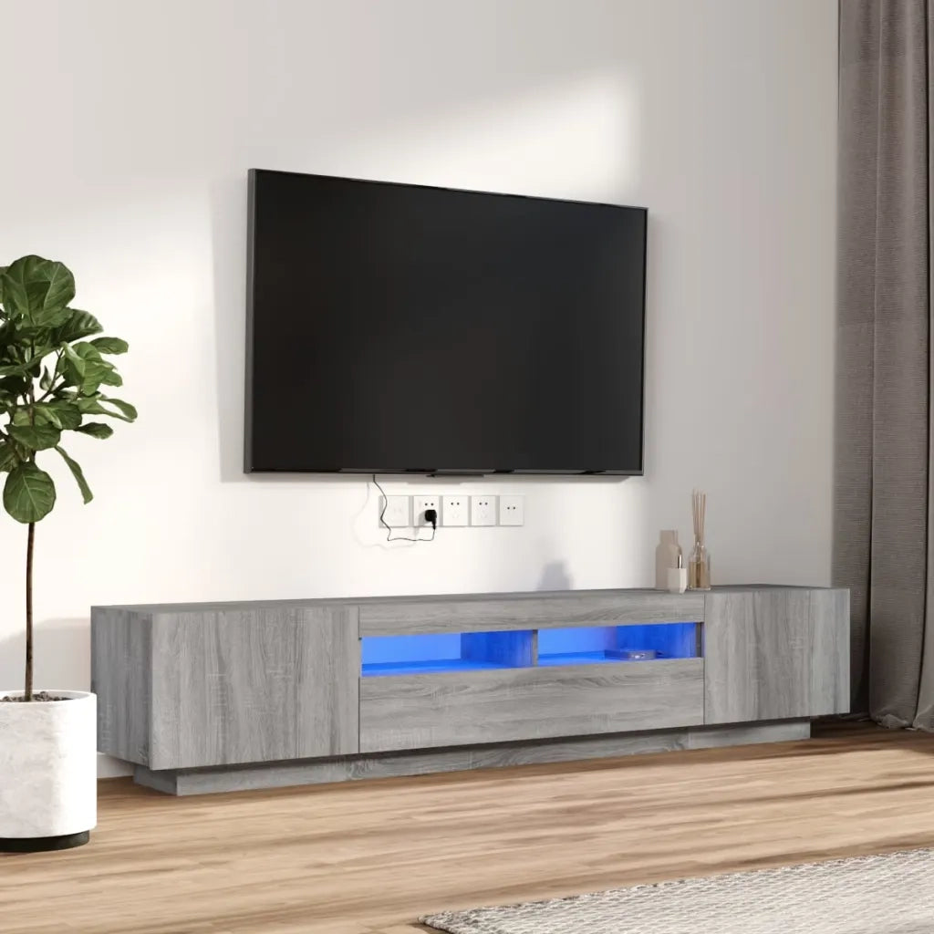 Set Mobili TV 2 pz con Luci LED Grigio Sonoma Legno Multistrato 3120171