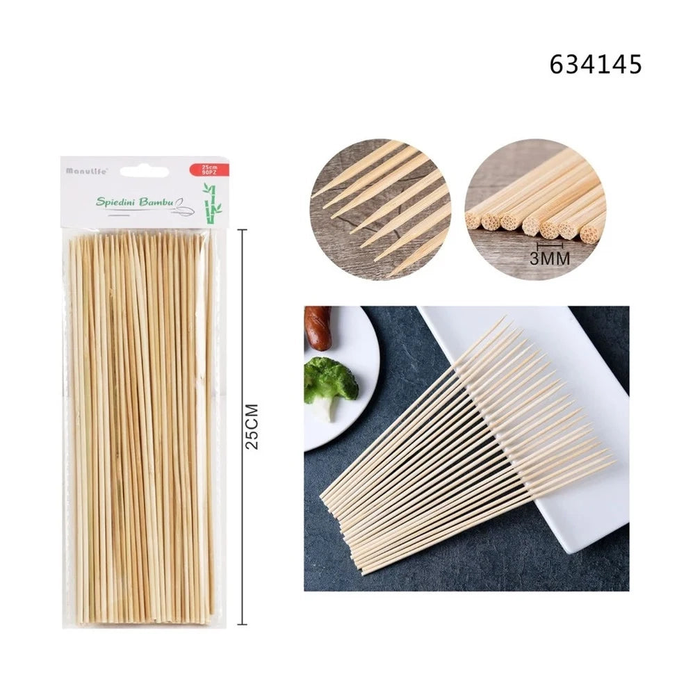 Trade Shop - Set 4 Pz Da 90 Spiedini In Bambù Bastoncini 25cm Stuzzicadenti Lunghi Per Barbecue 634145 -