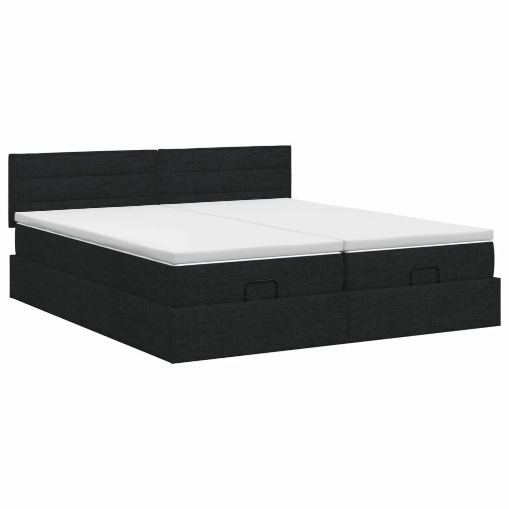 Letto ottomano con materasso con testiera 2 pz Nero Tessuto 3456665
