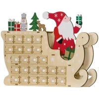 Calendario dell'Avvento in Legno con 24 Cassetti da Riempire, Riutilizzabile, 22,5x8x36 cm Legno Naturale