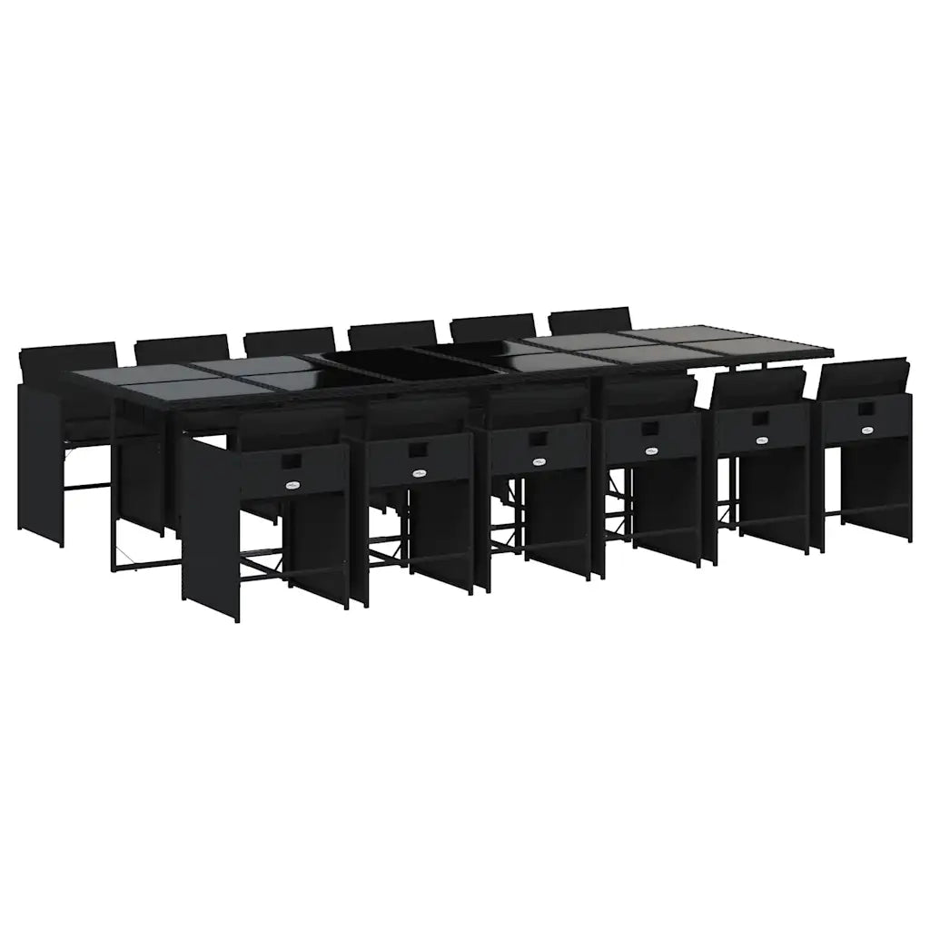Set da Pranzo da Giardino 13pz con Cuscini Nero in Polyrattan 3211123