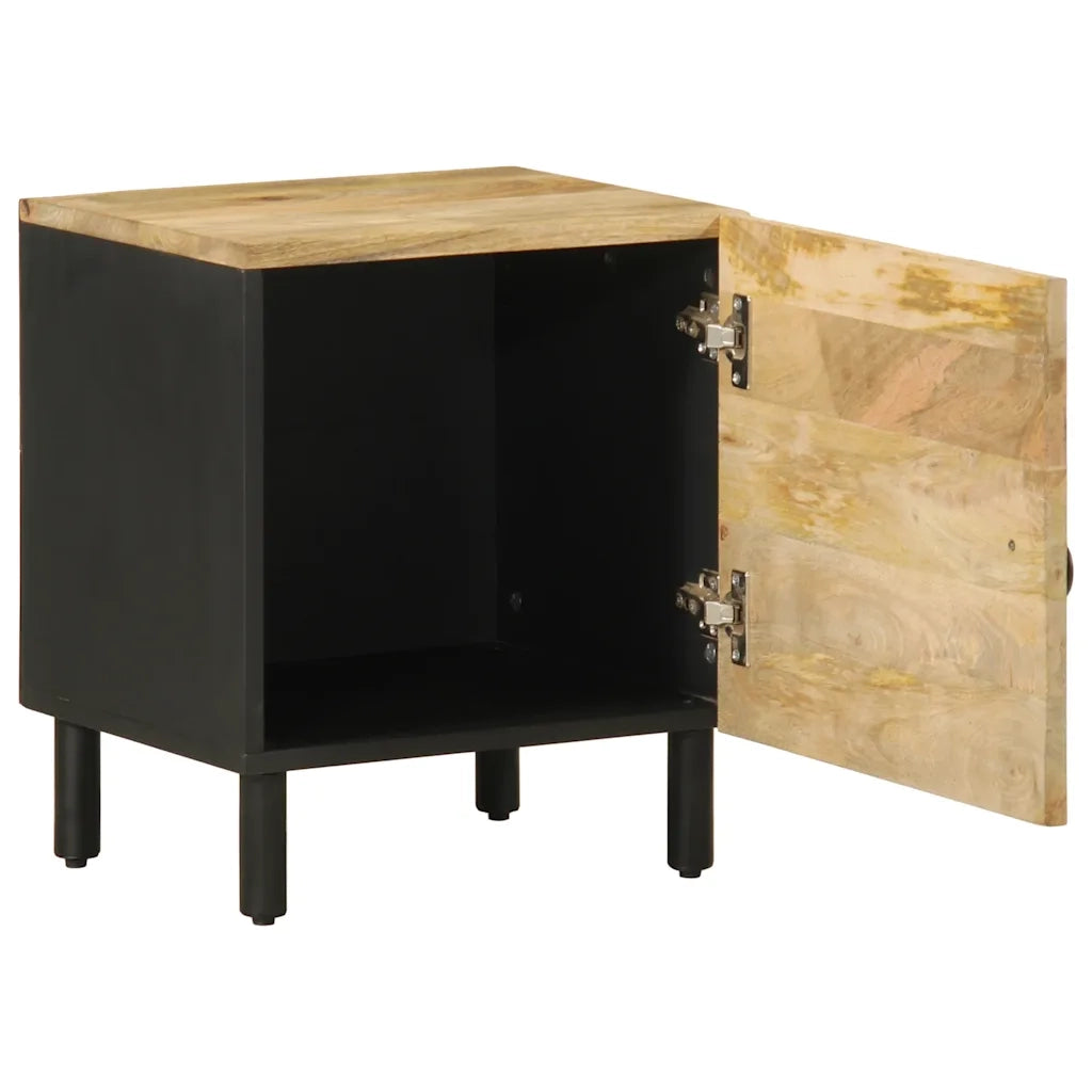 Comodino | Armadio da Notte | Mobiletto da notte Nero 40x33,5x46 cm in Legno Massello di Mango Grezzo