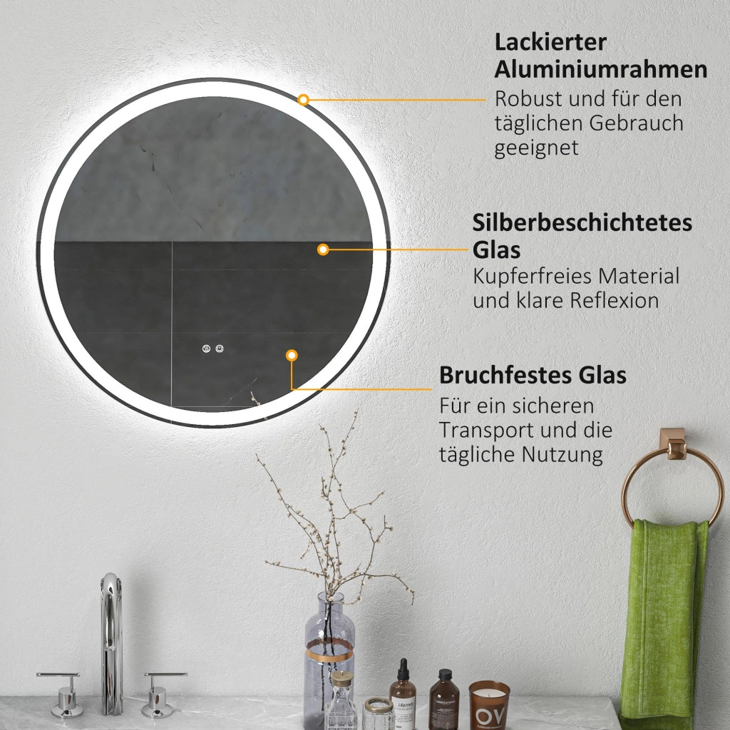 Specchio Bagno LED Tondo Antiappannante ¨C Zephmum ¨C Grigio 60x60 cm