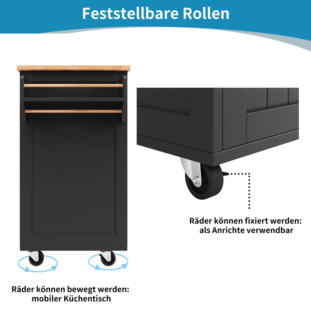CARRELLO CUCINA 102x45x92 cm Nero in MDF e Metallo