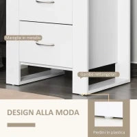 Comodino Moderno in Legno con 2 Cassetti per Camera da Letto, 48x39x54cm, Bianco