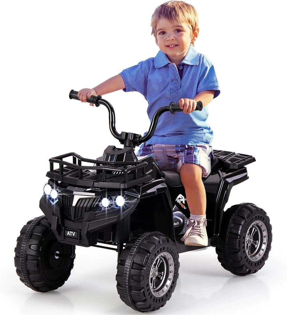 Macchina Elettrica per Bambini, 6V Quad con Fari LED, Cestino Portaoggetti e Lettore MP3, 2 km/h, Veicolo Giocattolo per Bambini 2-5 Anni (Nero)