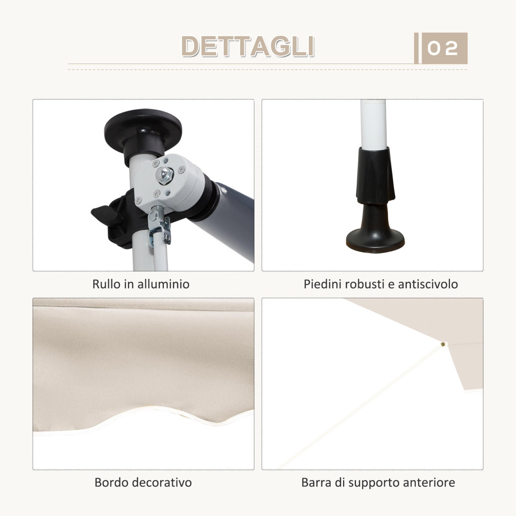 Tenda da Sole a Bracci 4x1.2m con Manovella e Struttura Telescopica, Cachi