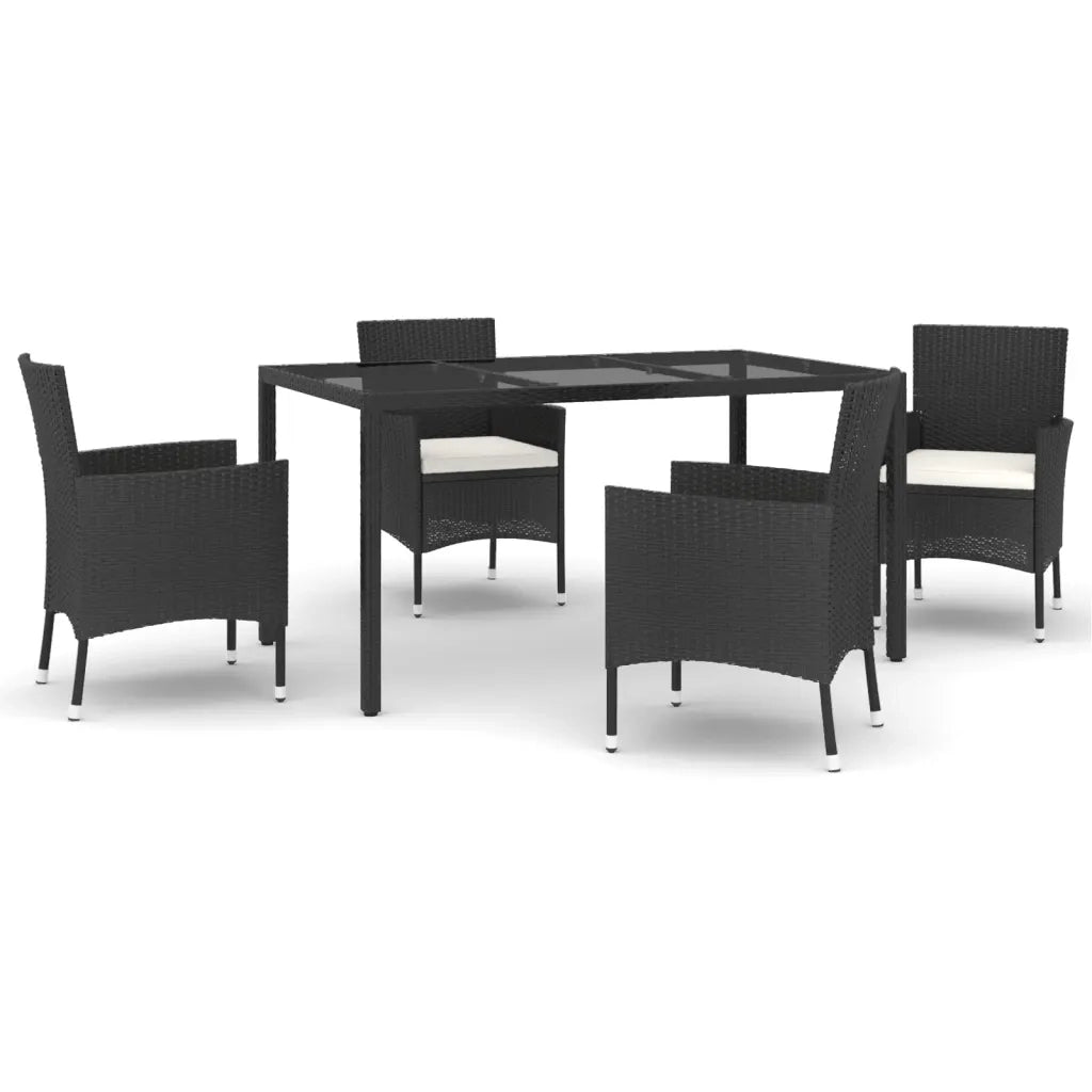 Set da Pranzo da Giardino 5 pz | Set Salotto da Giardino Nero con Cuscini in Polyrattan