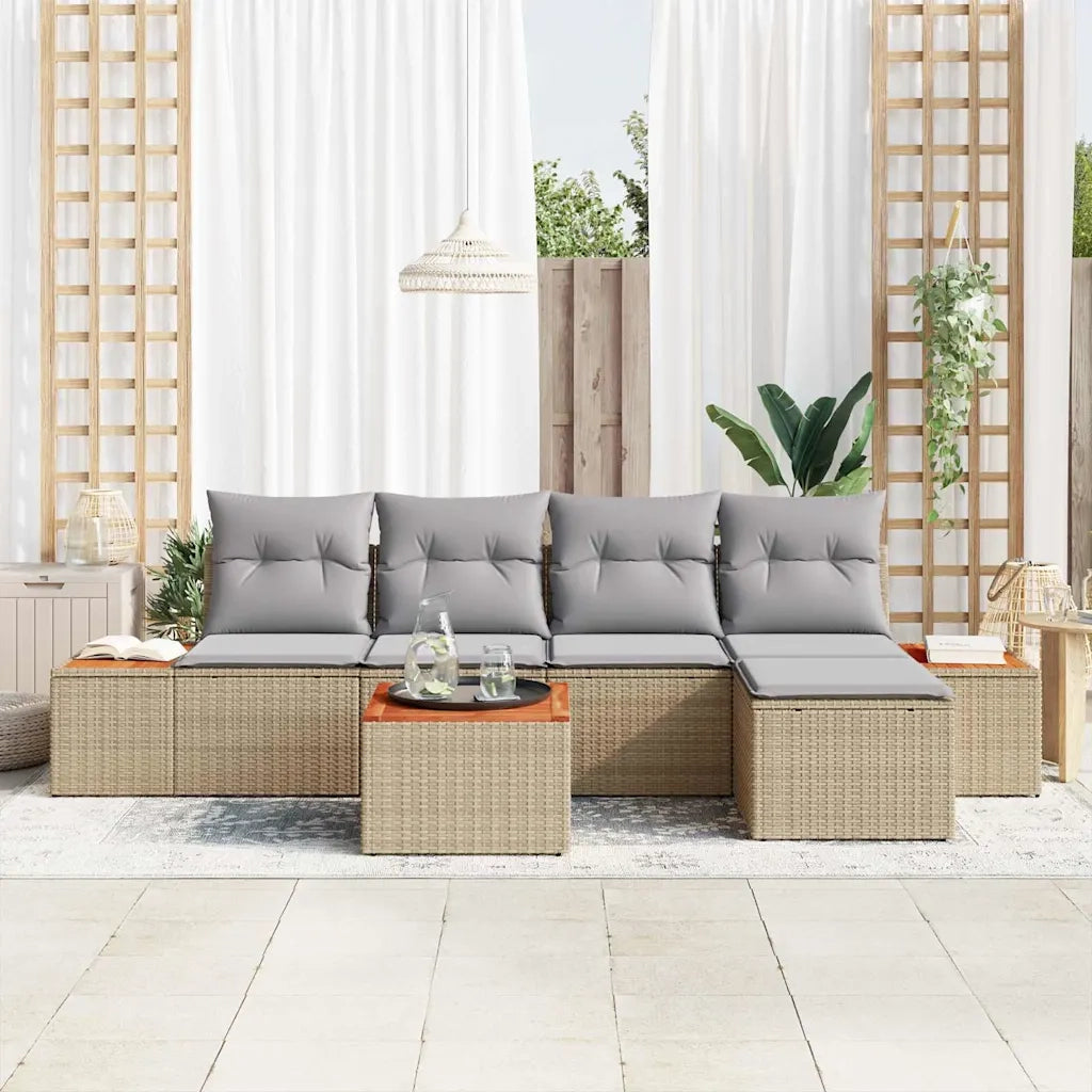 Set Divano da Giardino 6 pcs Beige e Grigio Chiaro Polyrattan 3356740