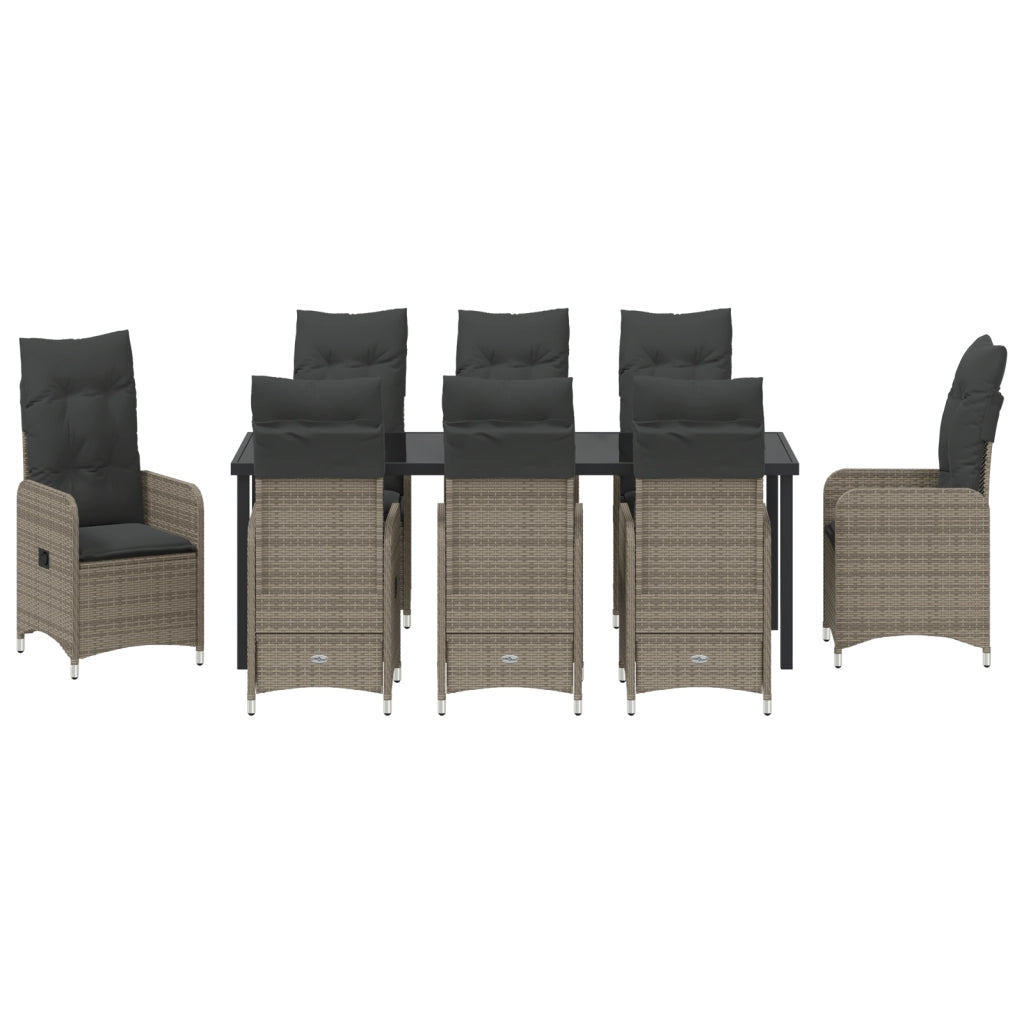 Set da Pranzo da Giardino 9 Pezzi con Cuscini Grigio Rattan PE