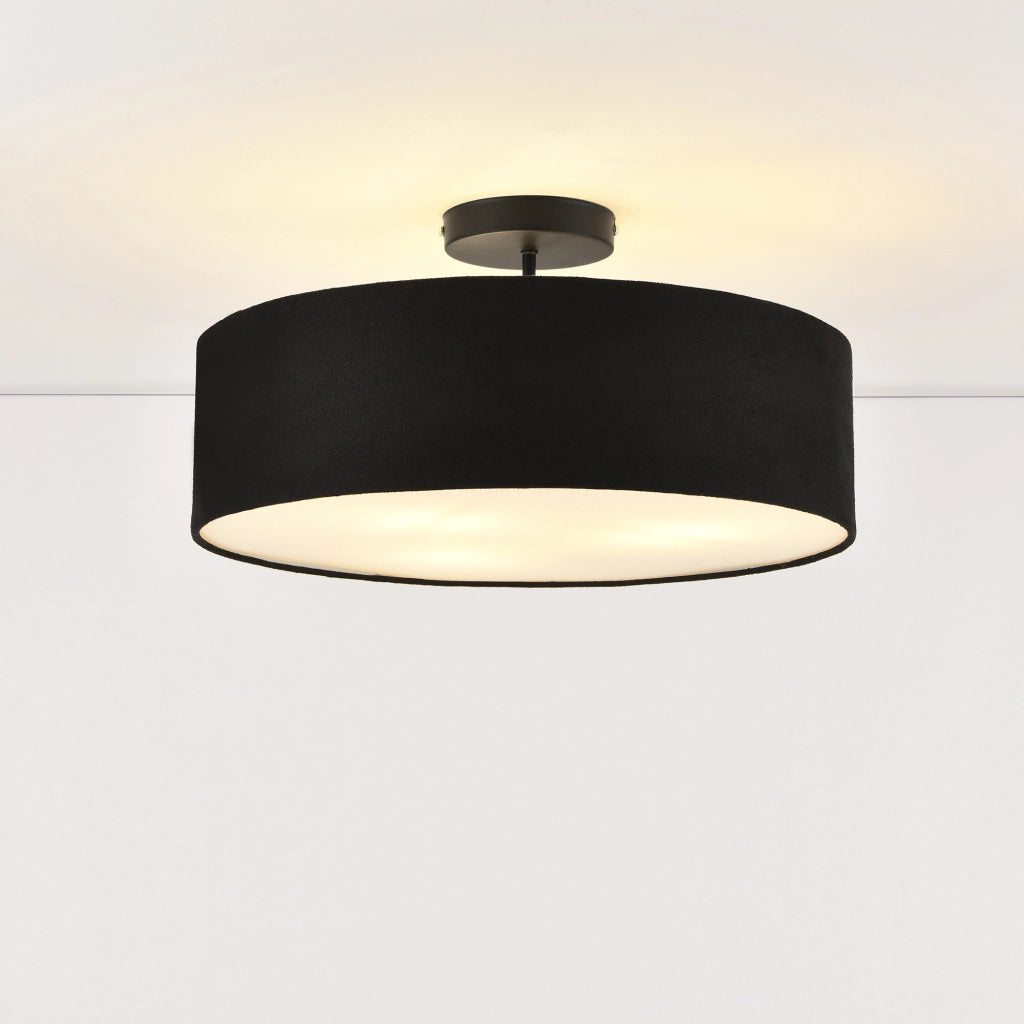 Plafoniera Missouri con Paralume Cilindrico in Tessuto Organza Nero / Bianco lux.pro