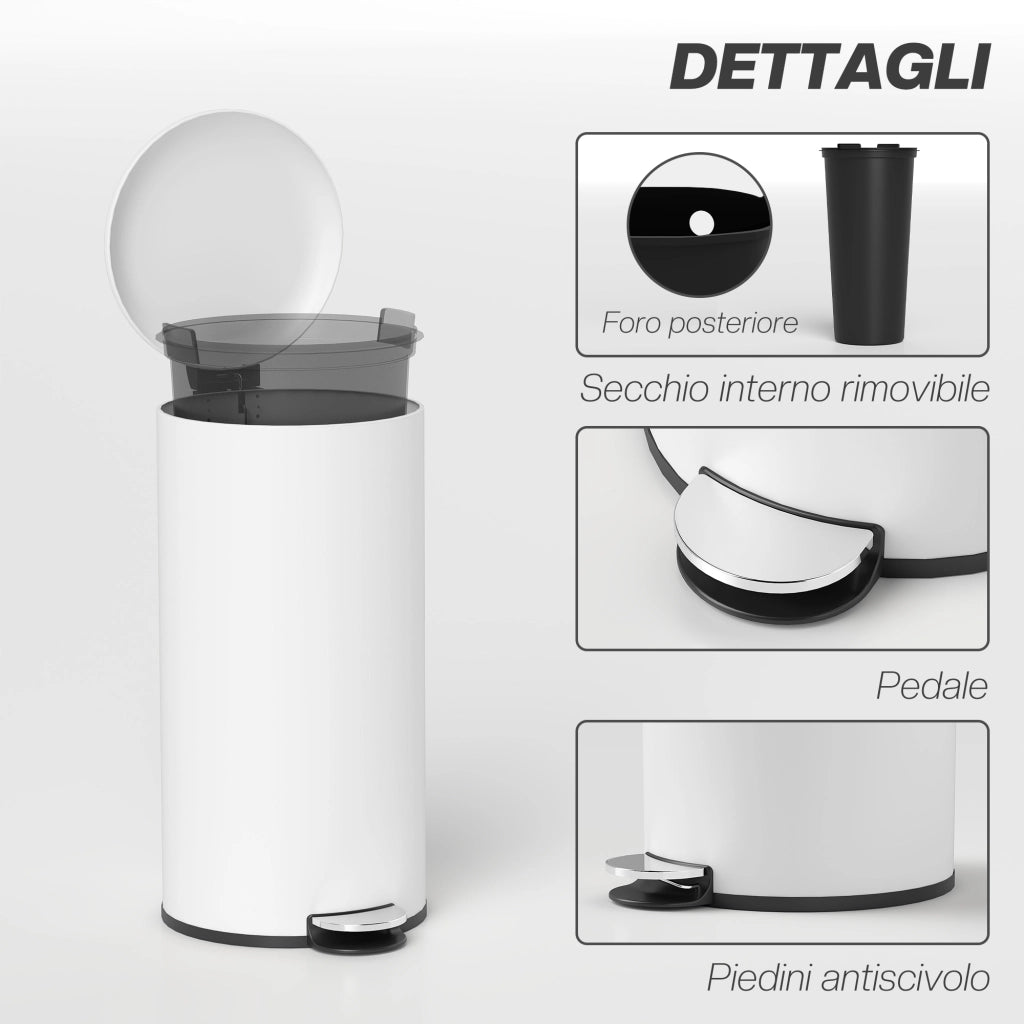 Pattumiera a Pedale 30L ¨C zephmum ¨C Bianco Crema 36x30x63.5 cm