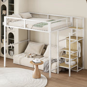 Letto a castello bianco con scala e armadio in metallo 140x200 cm