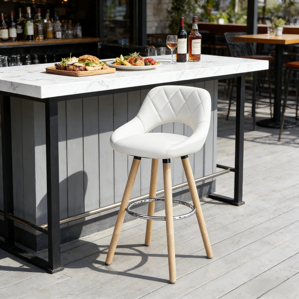 SGABELLO DA BAR 91 cm Bianco in Ecopelle e Legno Massello