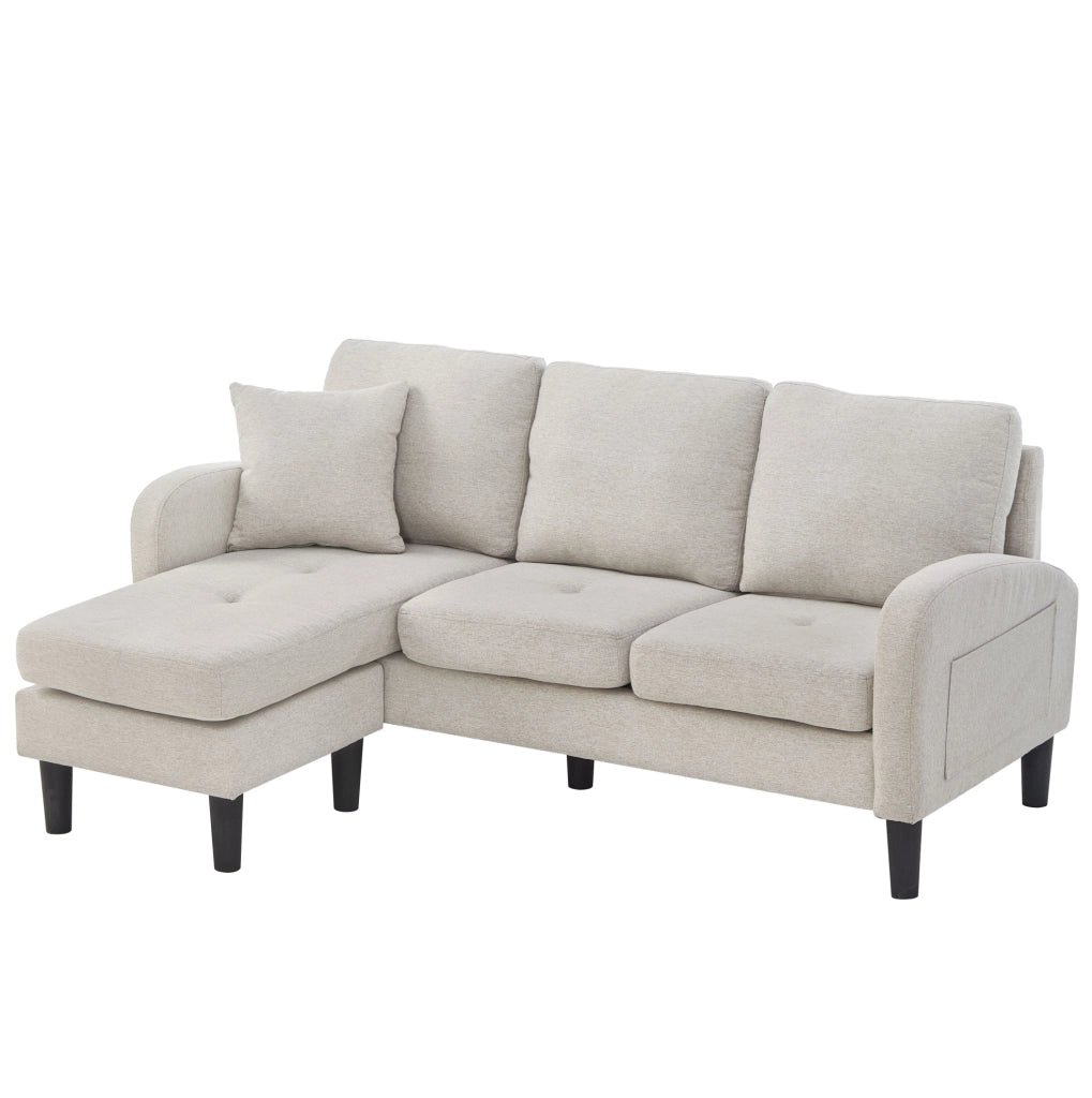 Divano angolare modulare con chaise longue, 166x118x77 cm, beige grigio e bianco