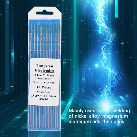 10 pezzi Elettrodo di Wolfram - Stantuffo Professionale a Punta Verde per Tig - per Macchina a Lassa AC WP - 2,4mm * 175mm.
