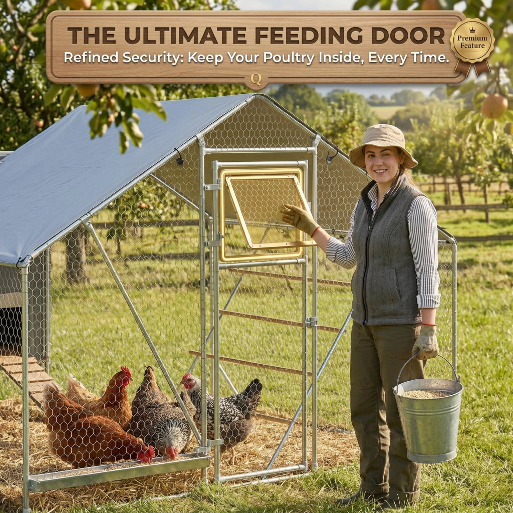 Recinto per Galline da 6m2 per 6-8 Animali con Tetto Impermeabile, Mangiatoia e Posatoio, 3x2x1.9m, Argento