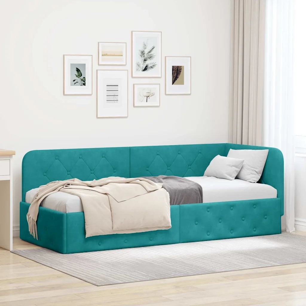 Letto singolo | Letto per adulti | Cornice del letto ad angolo Turchese 80 x 200 cm Velluto