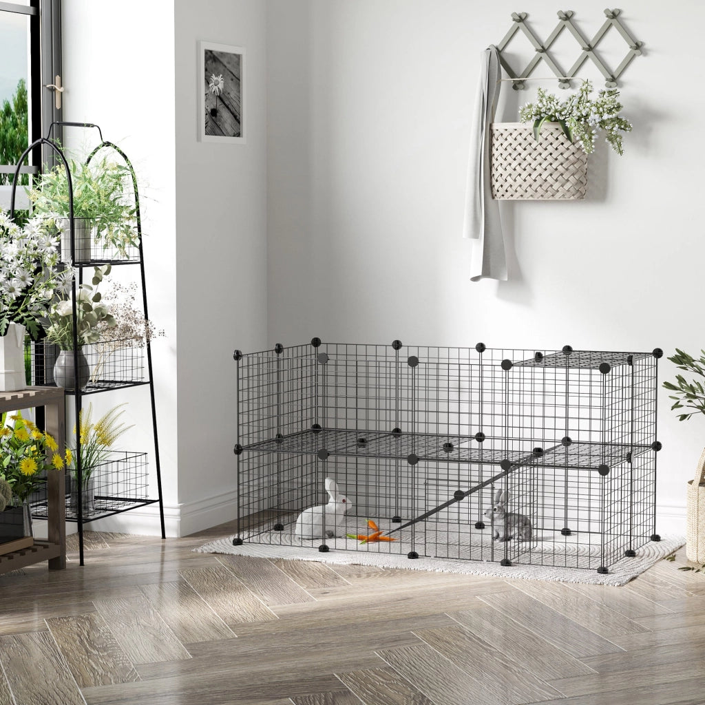 Recinto per Roditori Topini Criceti Recinzione Rete Gabbia 36 Pezzi 146x73x73 cm  Nero