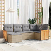 Set Divano da Giardino 6 pz con Cuscini Beige in Polyrattan