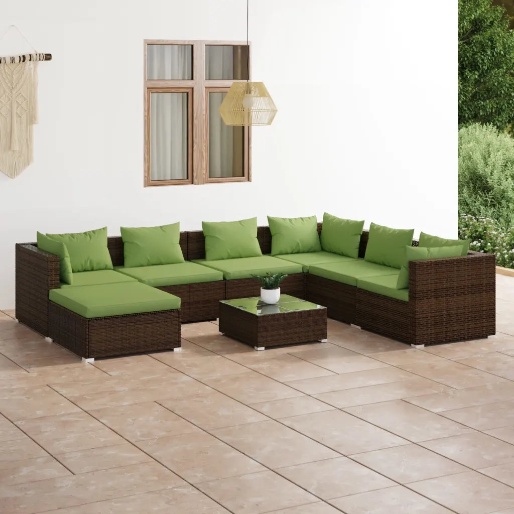 Set Divani da Giardino 8 pz con Cuscini in Polyrattan Marrone cod mxl 38946