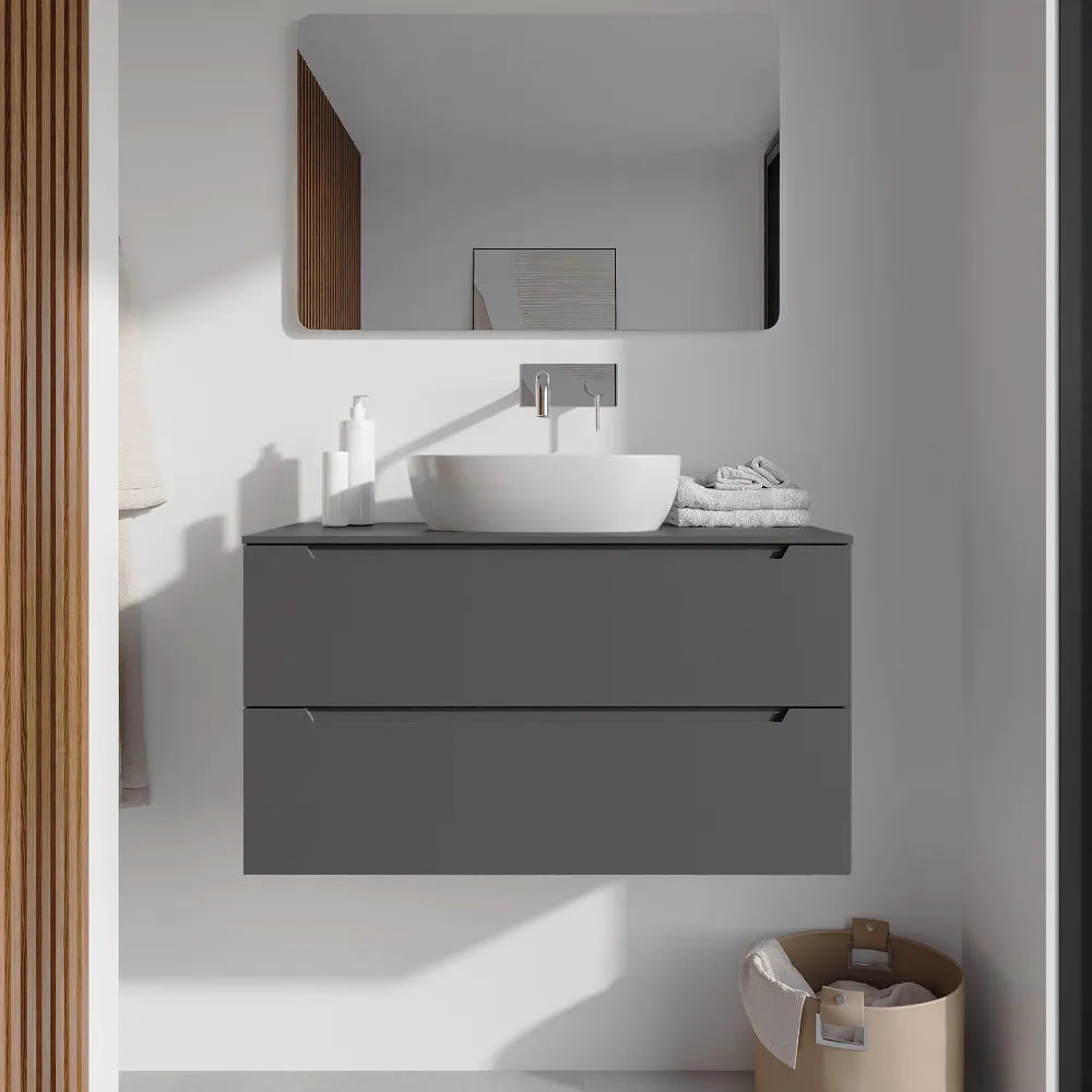 Mobile bagno sospeso 90cm grigio opaco due cassetti soft-close con top | Bako