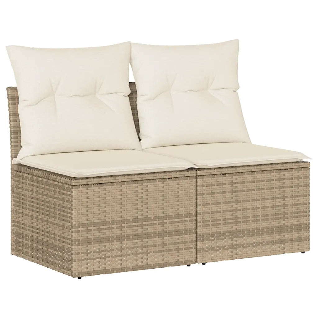 Set Divano da Giardino 2 pz | Set Salotto da Giardino con Cuscini Beige Polyrattan Acacia