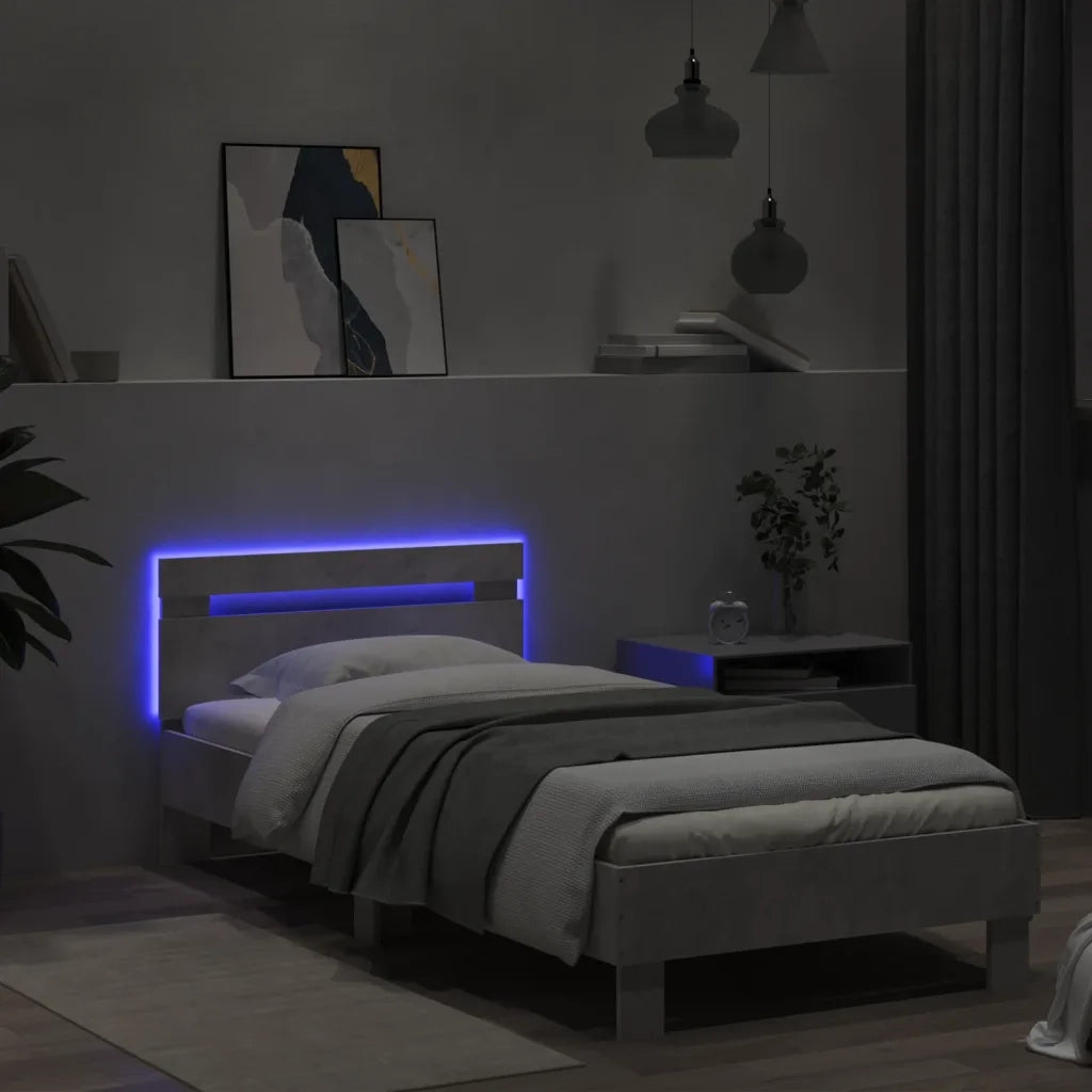 Giroletto con Testiera e LED Grigio Cemento 90x200 cm 838718