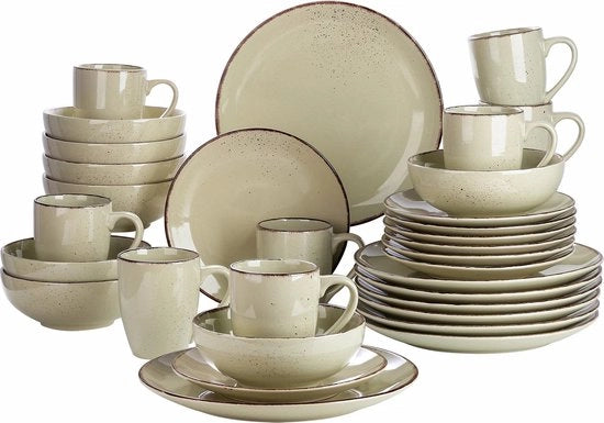 Set di piatti e tazze per il pranzo e la cena, 32 pezzi - Piastrelle in ceramica - Tazze da 800 ml e tazze per caffè - Design elegante e ecocompatibile