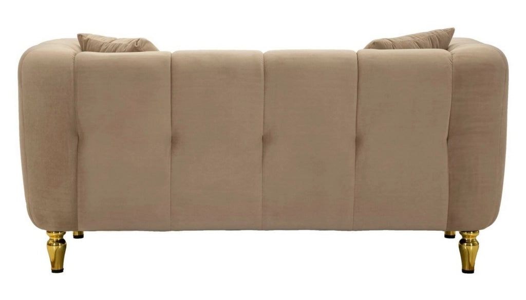 Divano fisso 2 posti Gandolfo, Sofà dritto, Divanetto per salotto, Poltrona matrimoniale, 81x155 h71 cm, Grigio e Oro