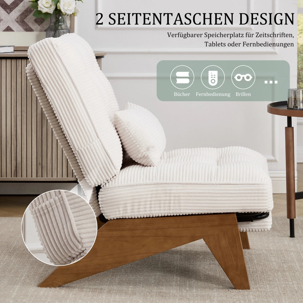 POLTRONA reclinabile 127x73x90 cm in velluto a coste beige