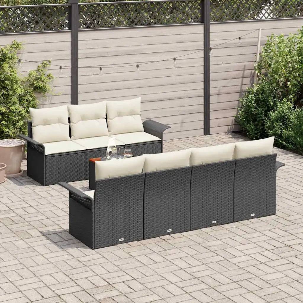 Set Divano da Giardino con cuscino 8 pcs Nero polyrattan