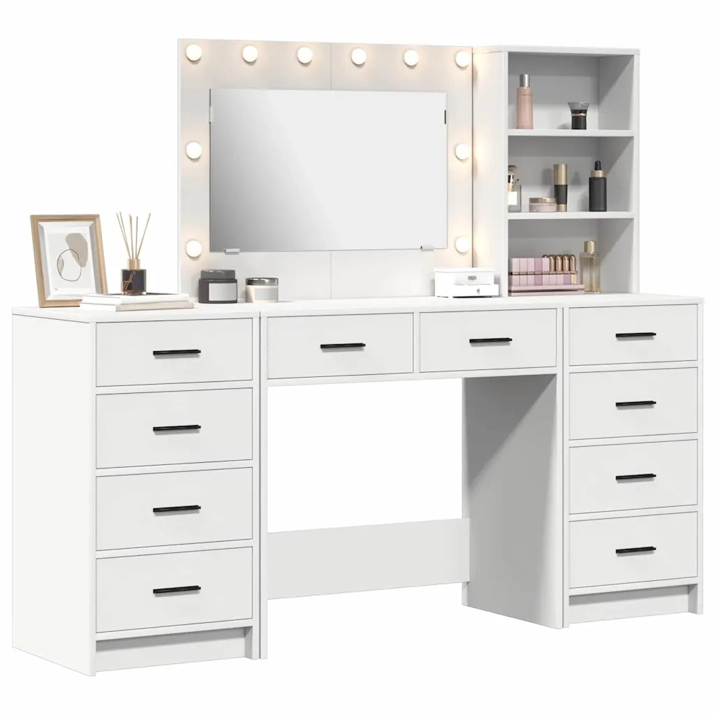 Toeletta | Tavolo da Trucco con cassetto 3 pz Bianco Legno multistrato