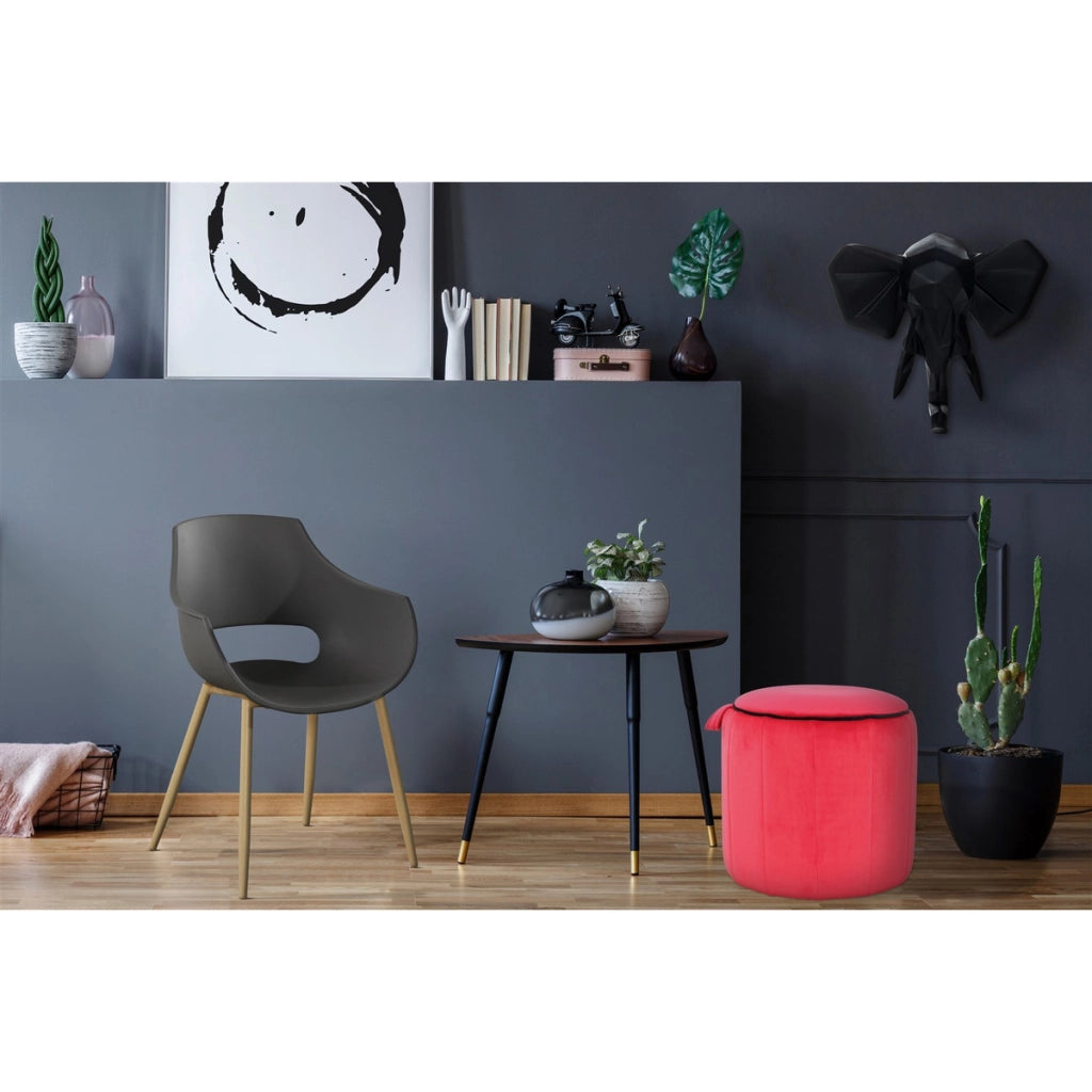 Pouf contenitore Reese in velluto rosso