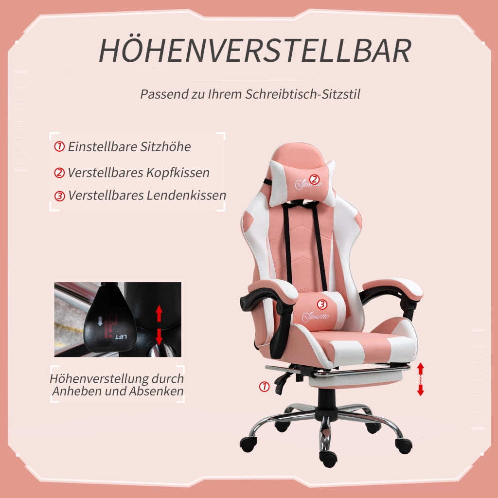 Sedia da Gaming Ergonomica con Schienale Regolabile e Massaggio ¨C zephmum ¨C Rosa