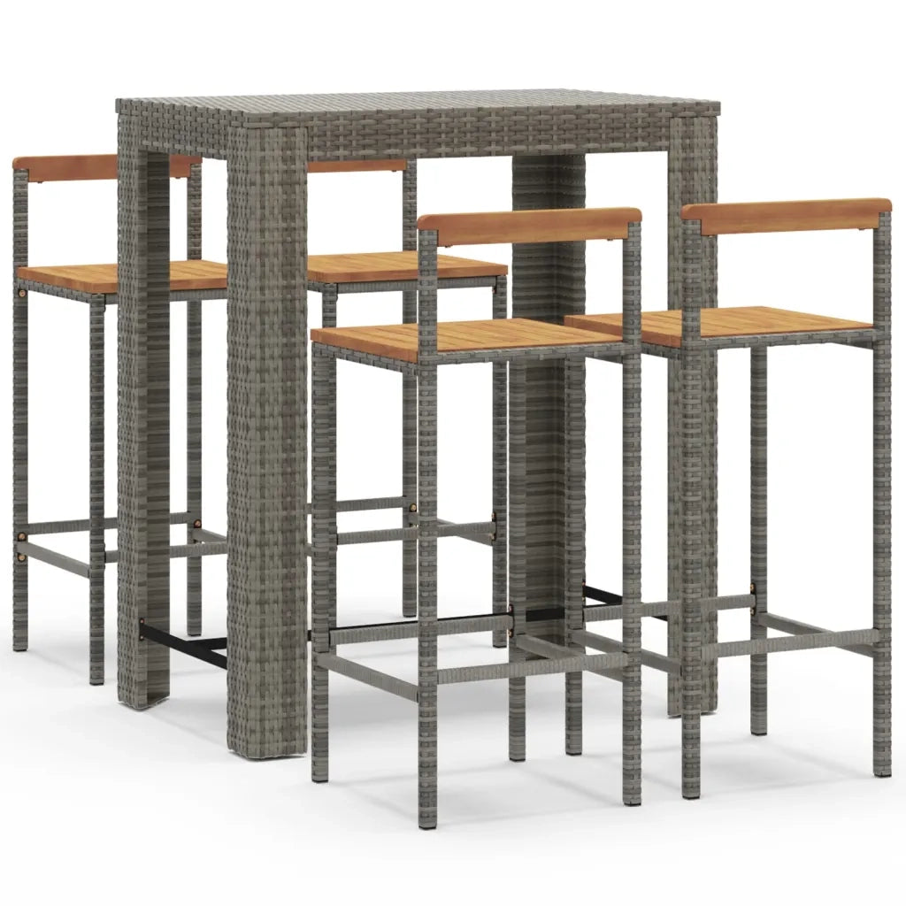 Set Bar Giardino 5pz | Set Salotto da Giardino Grigio Polyrattan e Legno Massello Acacia