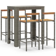 Set Bar Giardino 5pz | Set Salotto da Giardino Grigio Polyrattan e Legno Massello Acacia