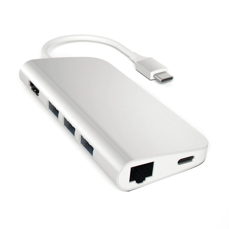 Hub dock type c multiport 4k silver gigabit-sd-microsd-3usb-usbc satech - ST-TCMAS
