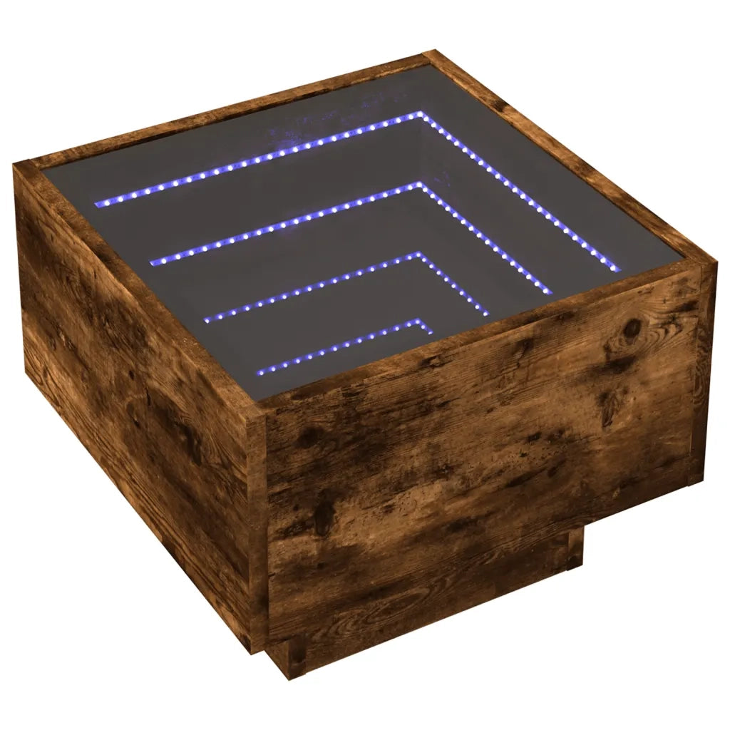 Comodino con LED Infinity-Tavolino da notte Rovere Fumo 40x40x30 cm