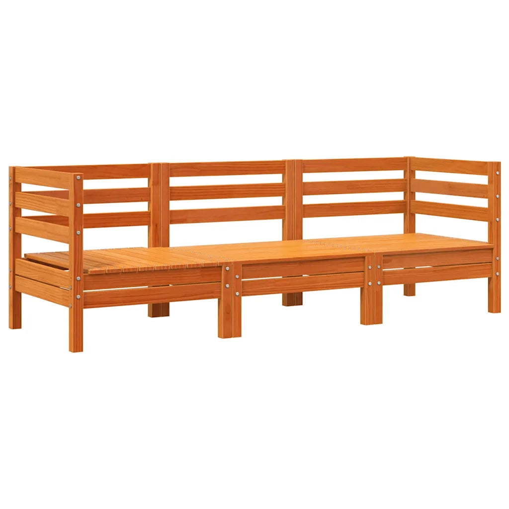 Divano da Giardino a 3 Posti Marrone Cera Legno Massello Pino 838030