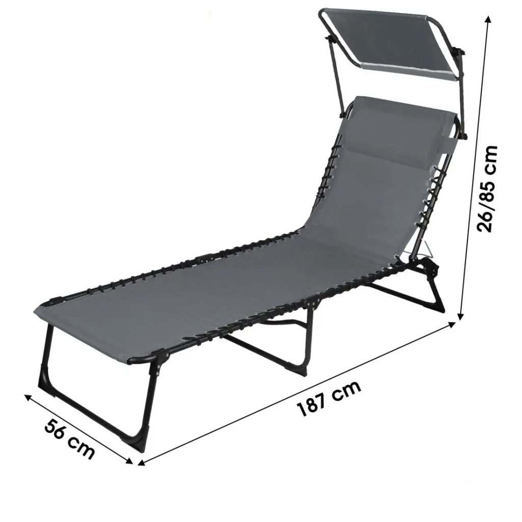 Lettino / Sdraio con parasole e cuscino colore grigio 187x85x56 cm