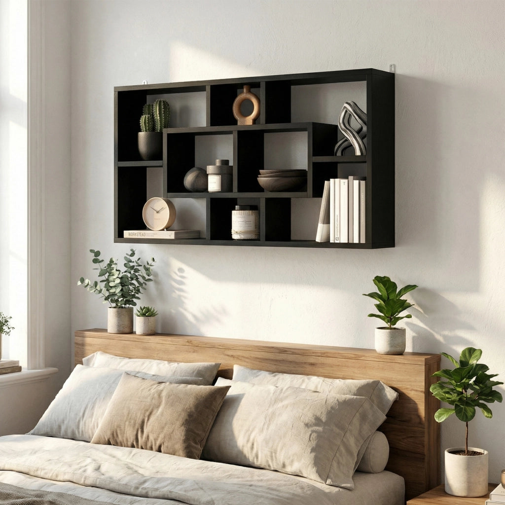 Libreria a Parete con 8 Cubi ¨C zephmum ¨C 85x14.5x47.5 cm Nero