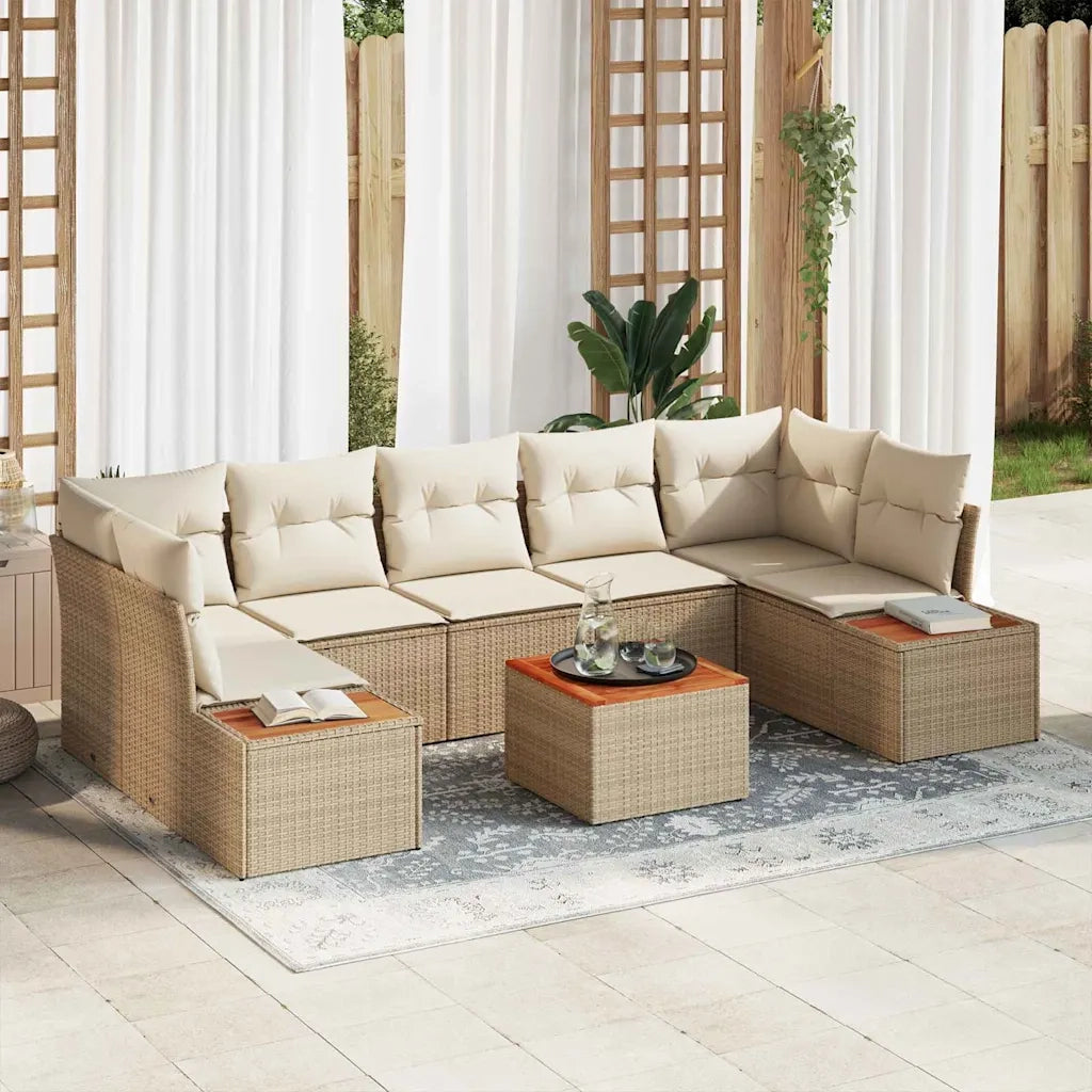 Set Divano da Giardino con cuscino 8 pcs Beige Poly Rattan 3356716
