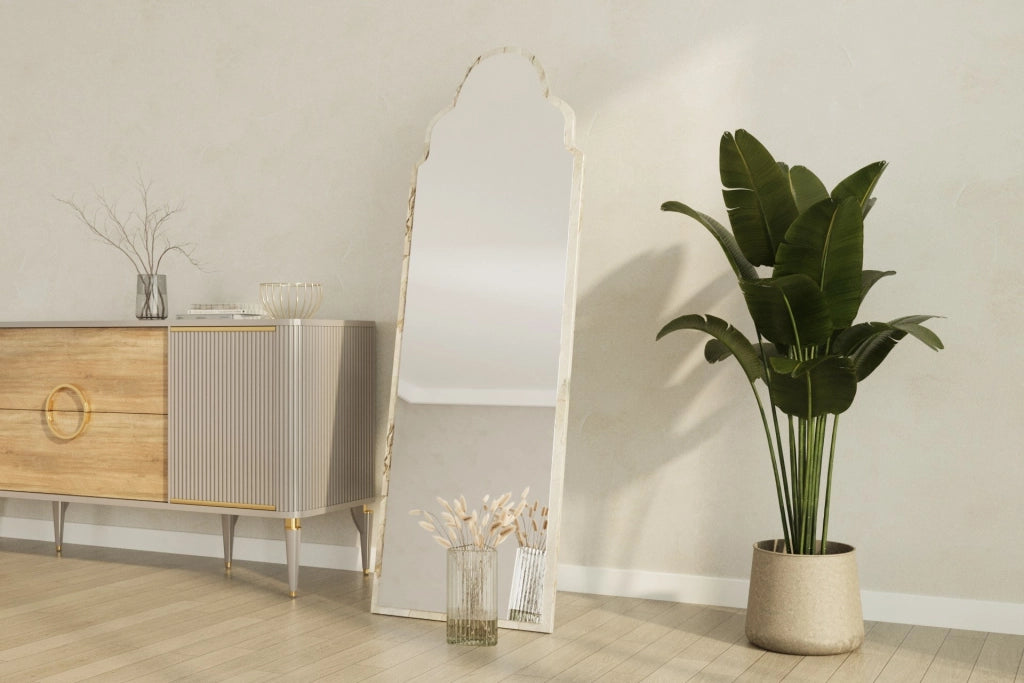 Specchio in legno "Sahmaran" - 50 x 160 cm - Beige